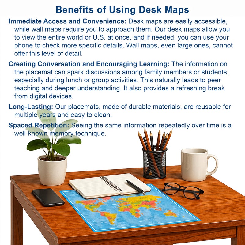 NewSpaceView 2-Sided Desk Map with Durable Lamination (1 Pack: US/Europe Centered World 17.5 x 11.5 inches) - Image 4
